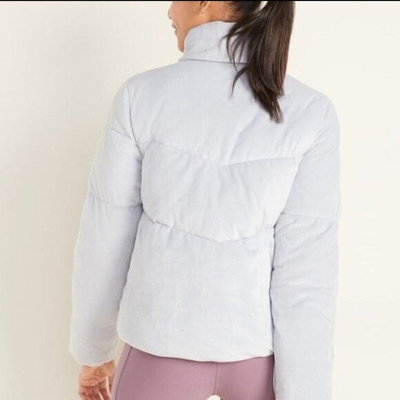 Old Navy Gray Velour Puffer Jacket Rose Gold Hardware Size S - Picture 5 of 8